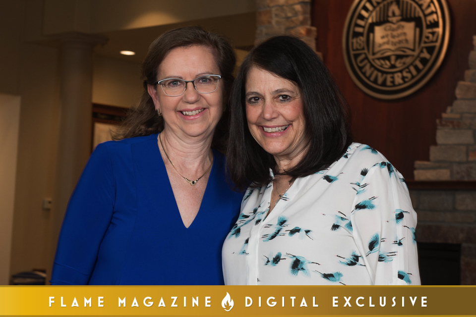 Lynn Kennell and Denise Wilson pose at retirement party